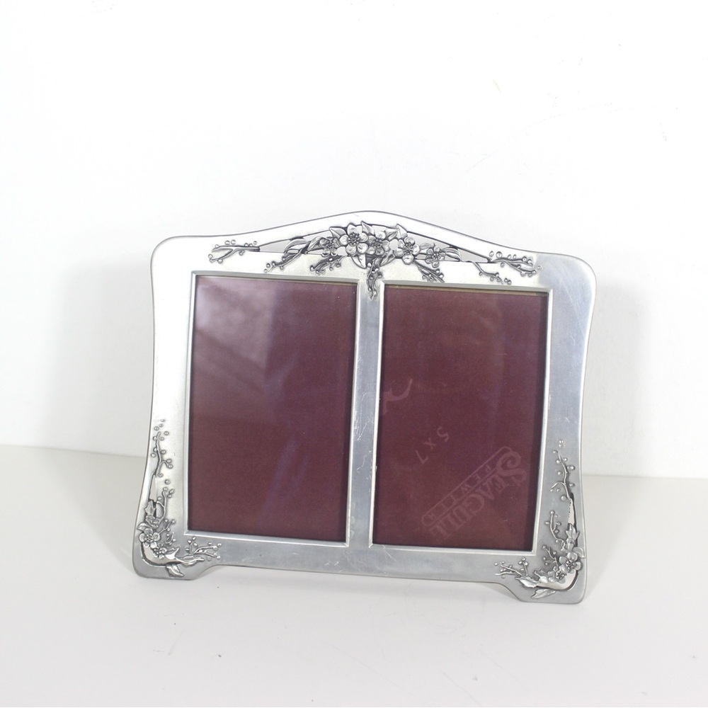 Vintage Pewter Picture Frame 5 x 7 Large, Split Double Photo Seagull Canada